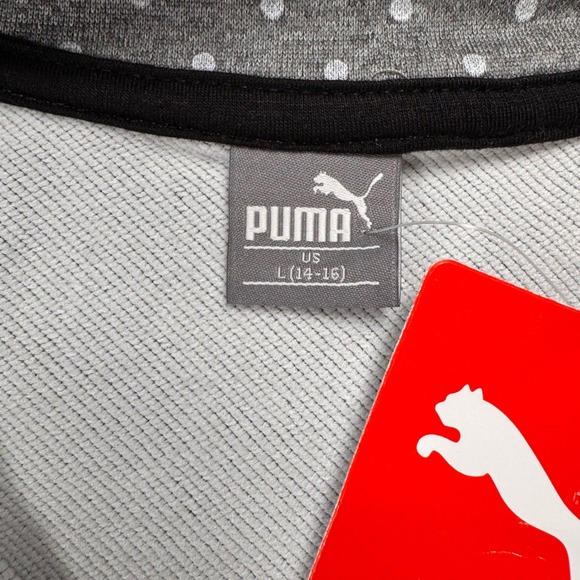 Puma Girls Gray Polka Dot Quarter Zip Pullover Sweatshirt Kids Large 14-16 NEW - Picture 7 of 7